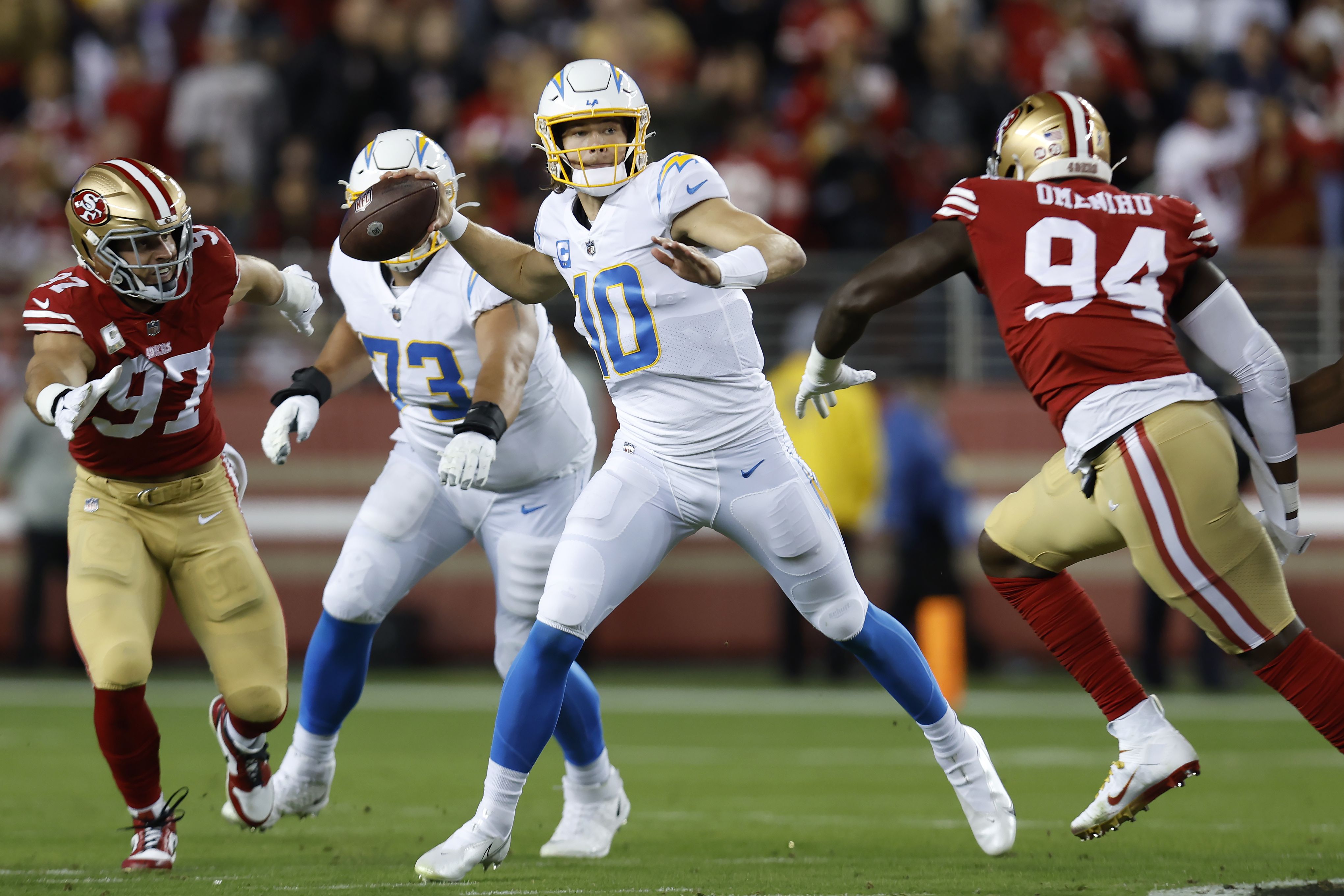 San Francisco 49ers wide receiver Brandon Aiyuk (11) runs against the Los  Angeles Rams during the second half of an NFL football game in Santa Clara,  Calif., Monday, Oct. 3, 2022. (AP