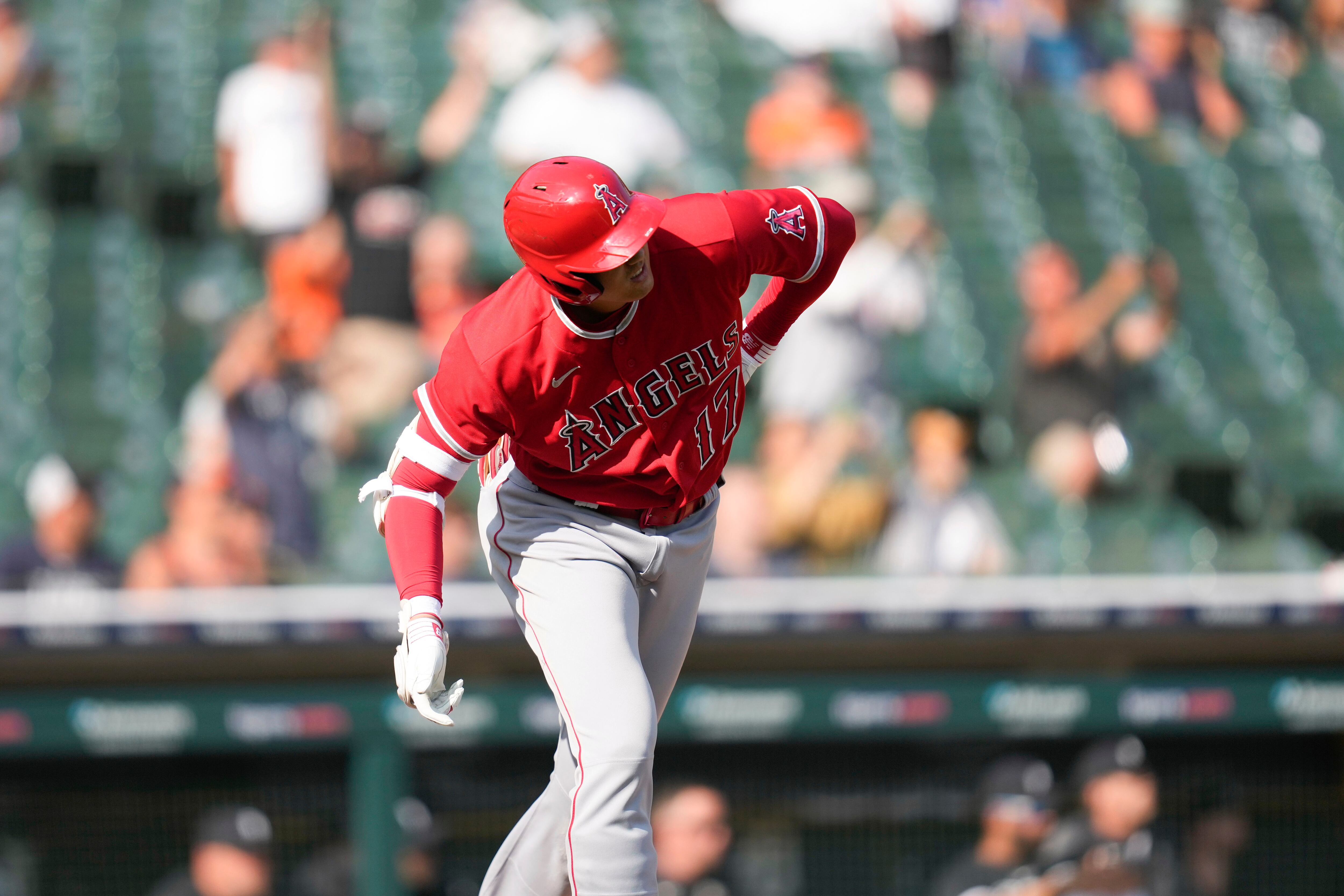 Shohei Ohtani of the Los Angeles Angels, wearing a samurai warrior