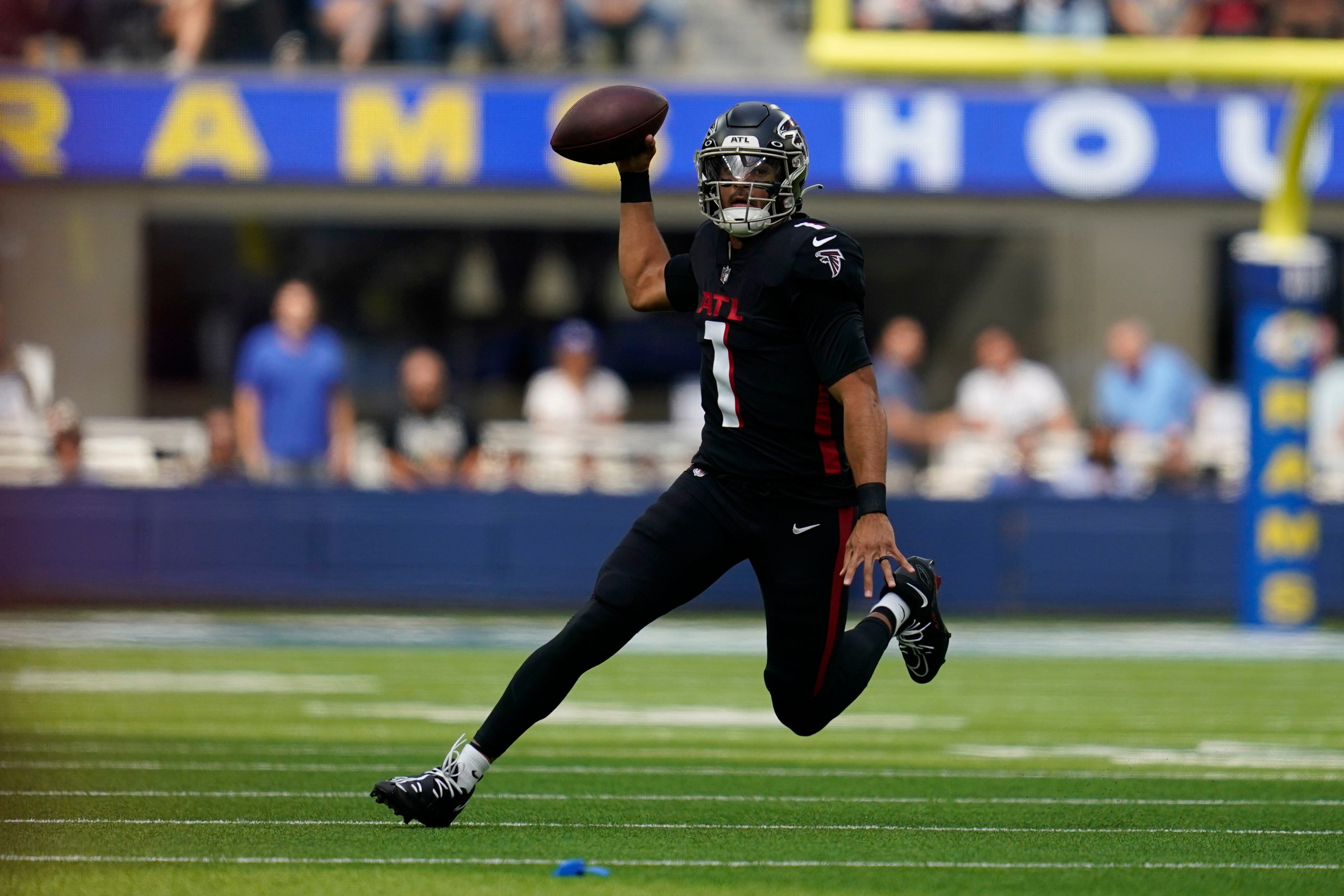 FILE - Atlanta Falcons running back Cordarrelle Patterson runs on his way  to scoring a touchdown during the first half of an NFL football game  against the Seattle Seahawks on Sept. 25