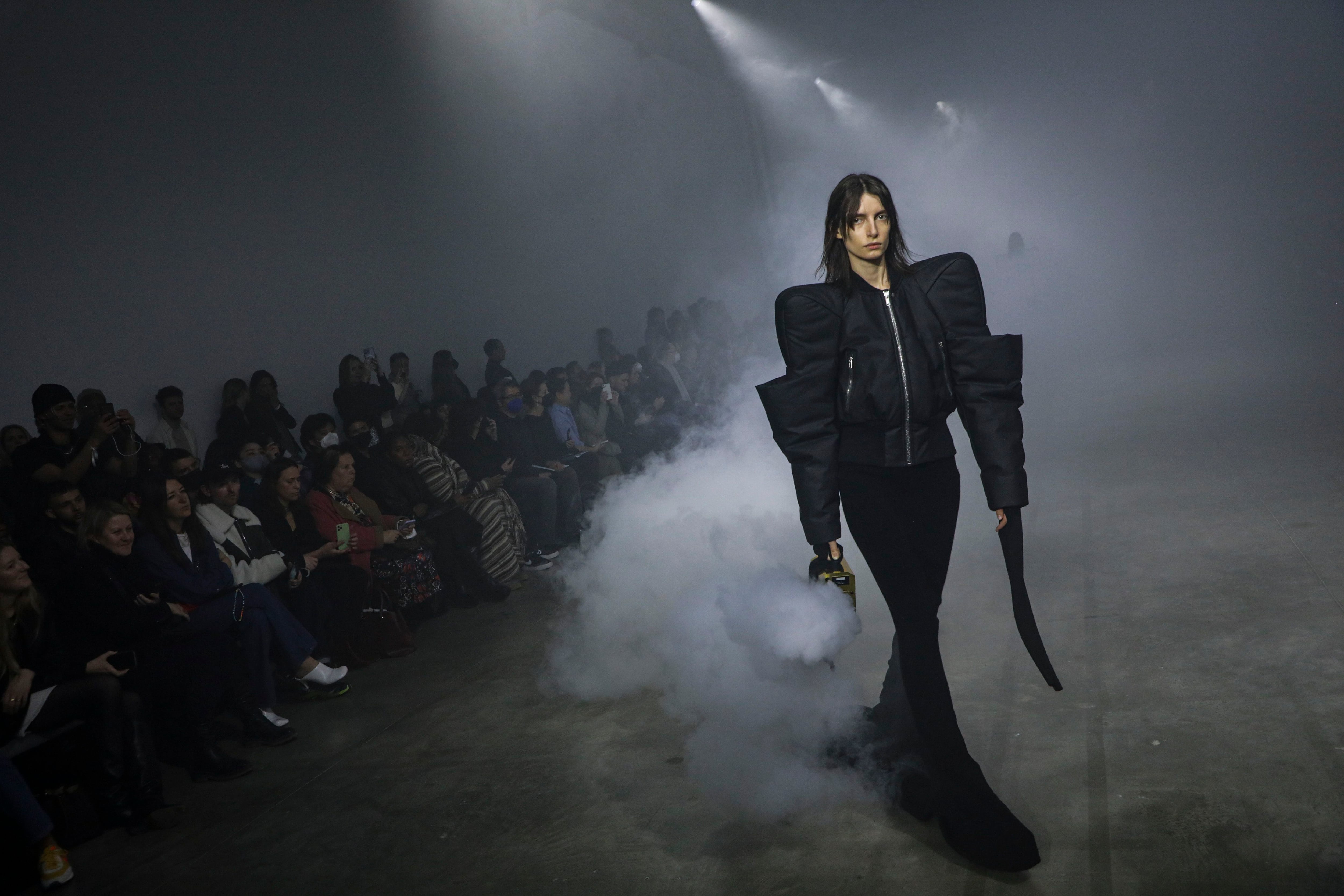 A model wears a creation as part of the Louis Vuitton Ready To Wear  Fall/Winter 2022-2023 fashion collection, unveiled during the Fashion Week  in Paris, Monday, March 7, 2022. (Photo by Vianney