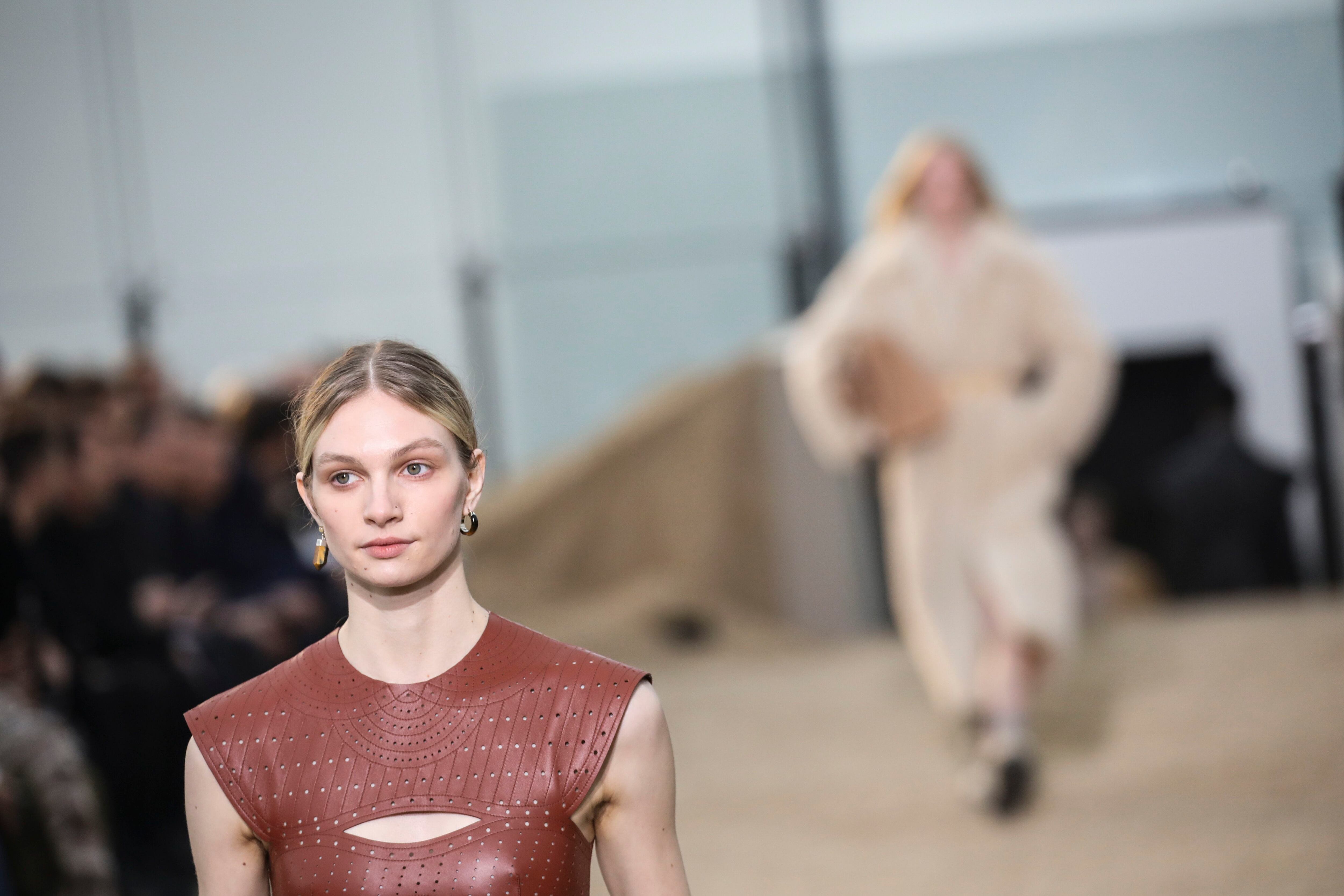 A model wears a creation as part of the Louis Vuitton Ready To Wear  Fall/Winter 2022-2023 fashion collection, unveiled during the Fashion Week  in Paris, Monday, March 7, 2022. (Photo by Vianney