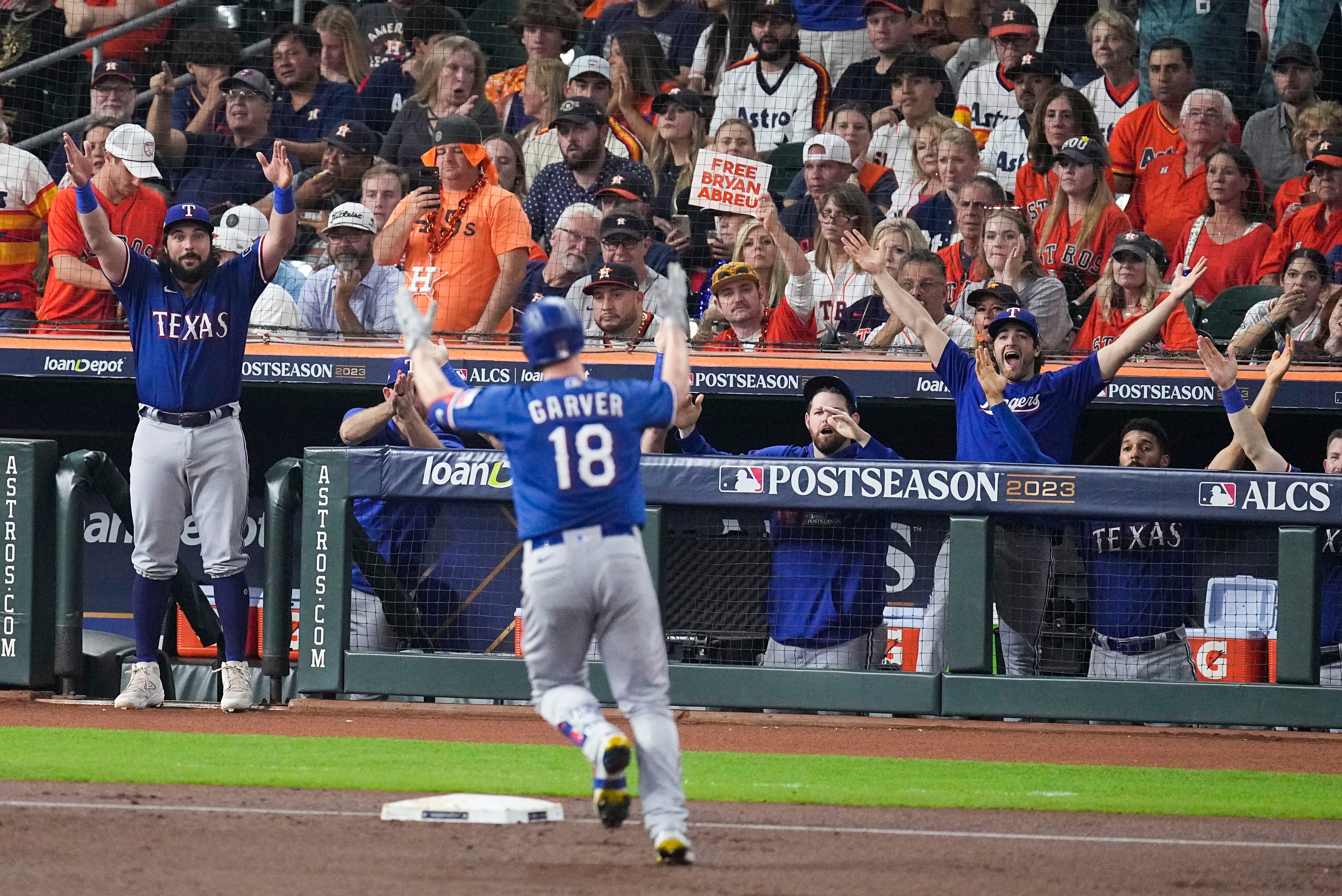 Astros celebrate 5-3 victory over rival Rangers