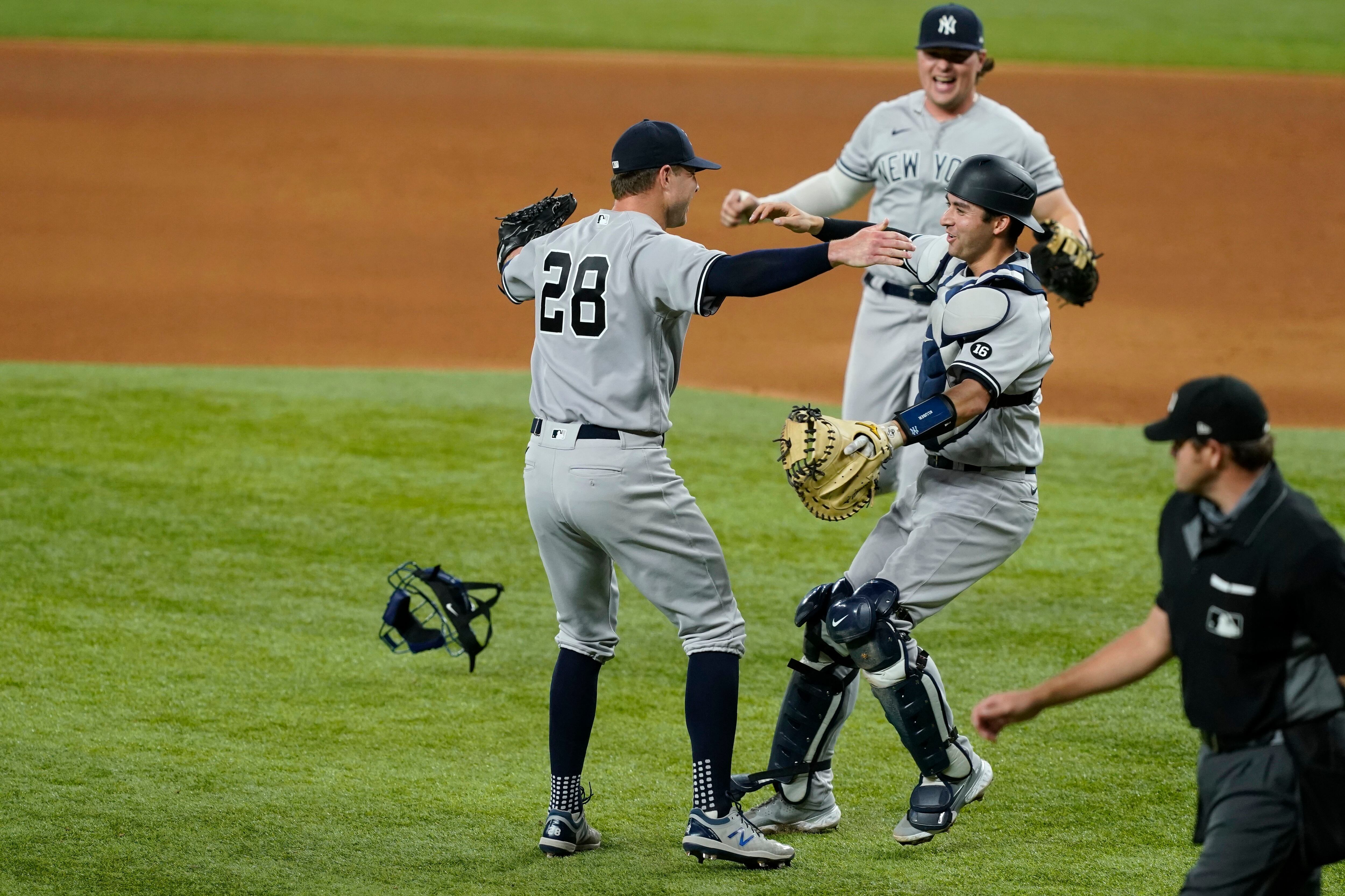 Tyler Wade met with the media following Kluber's no-hitter and the