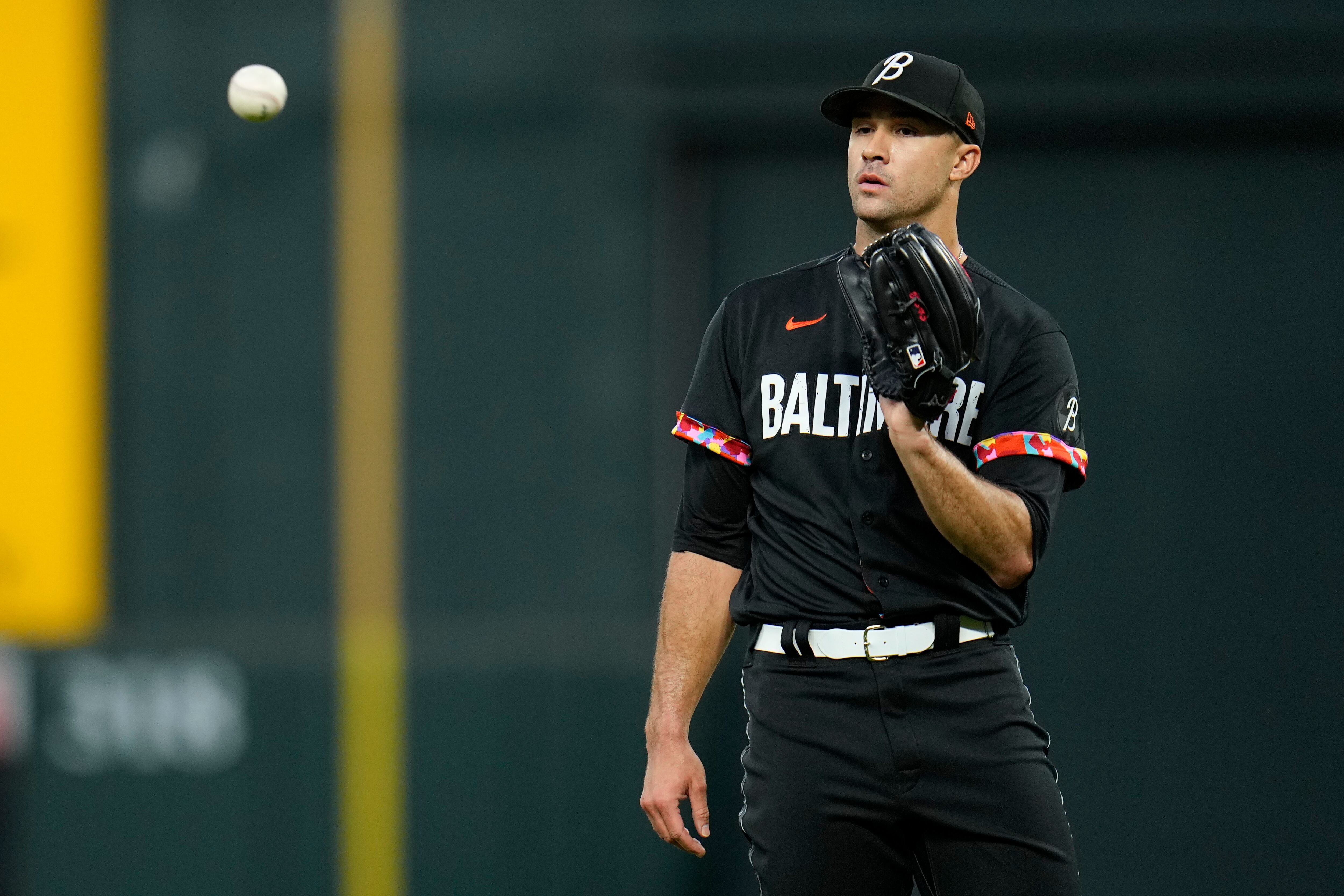 Baltimore Orioles Heston Kjerstad (75) hits a single during a