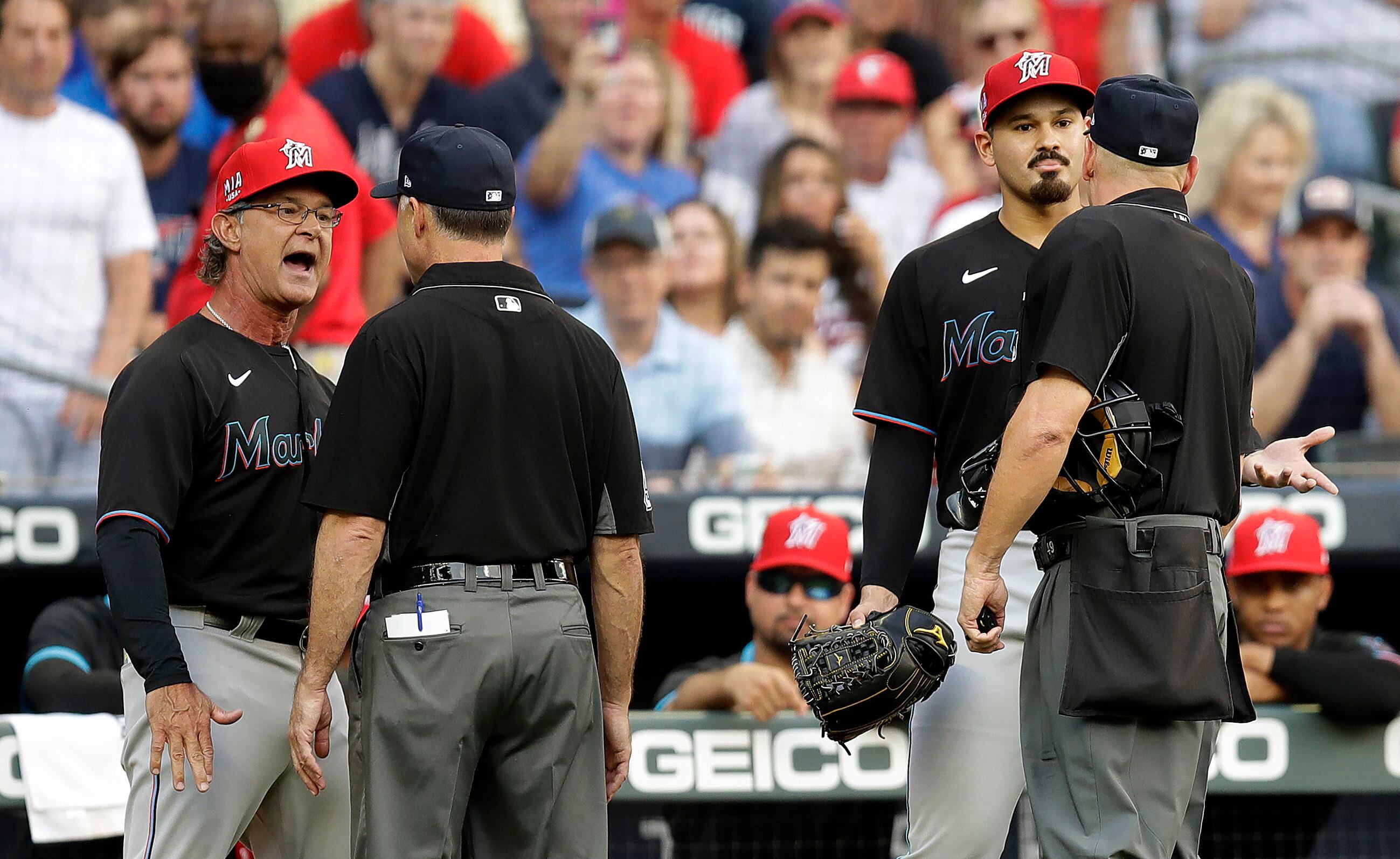 Marlins hit Acuna with 1st pitch, 3 ejected; Braves win 1-0