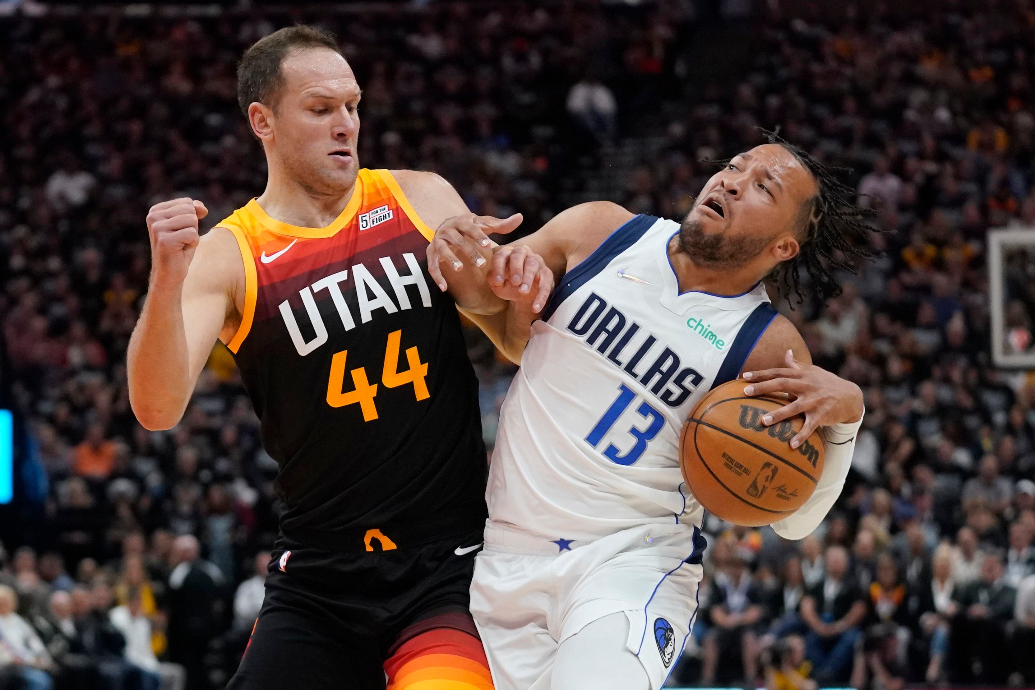 Utah Jazz forward Bojan Bogdanovic (44) gestures in the second