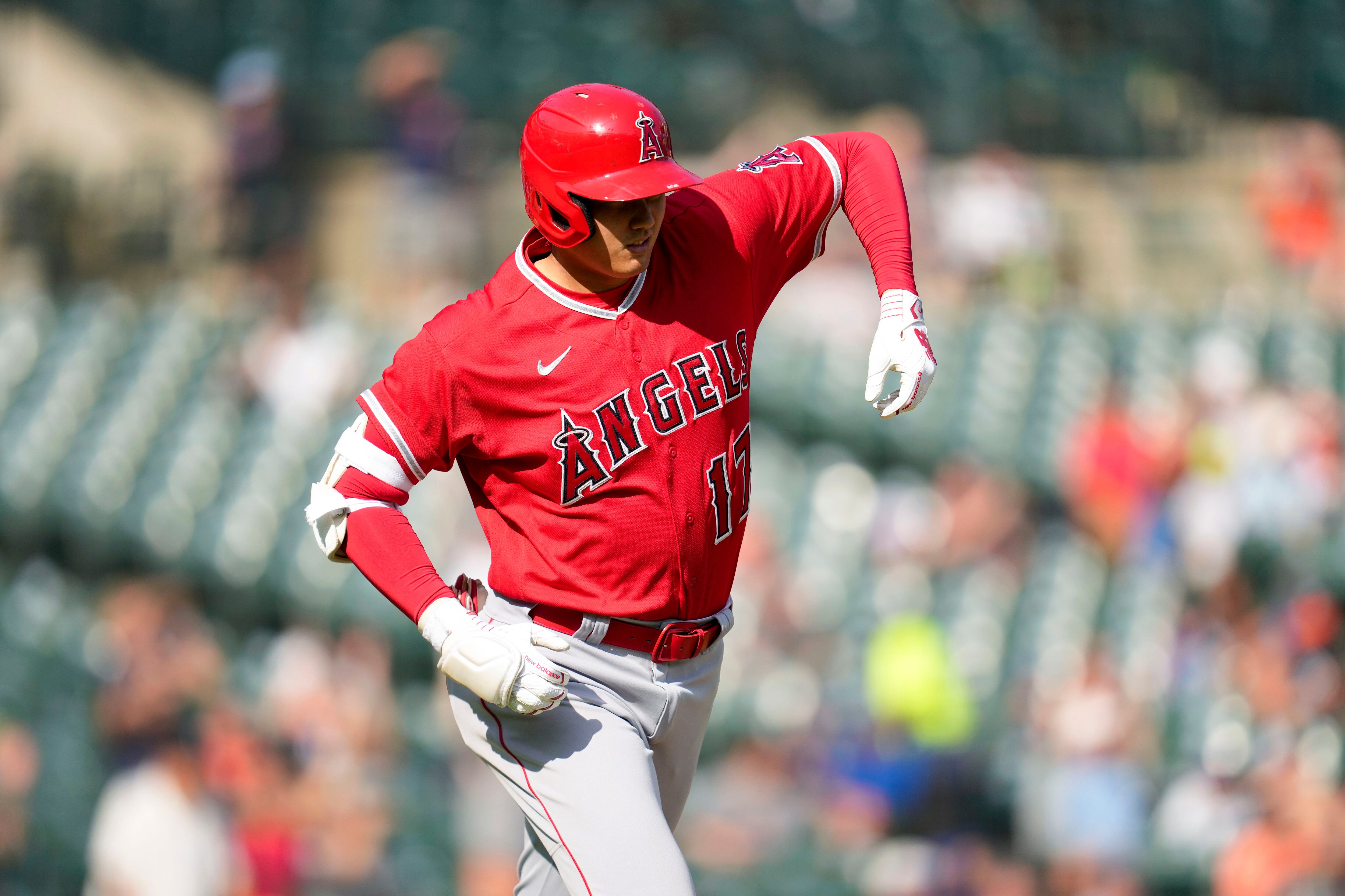 Baseball: Blue Jays vs. Angels Shohei Ohtani of the Los Angeles Angels puts  on a samurai