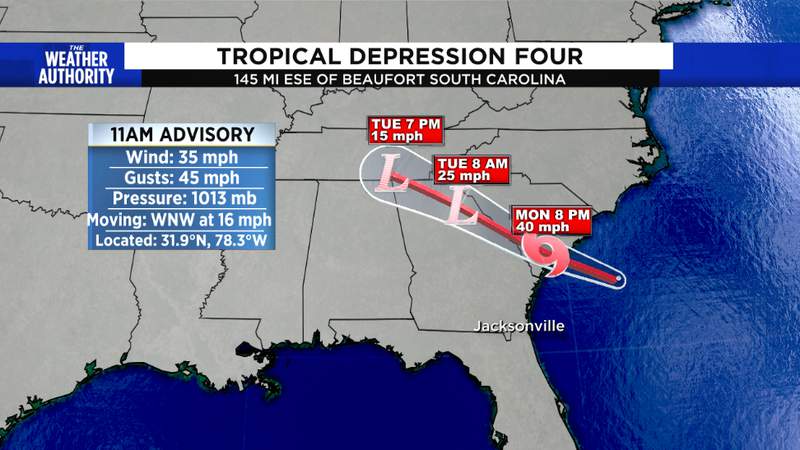 Tropical Depression Four forms off of the coast of South Carolina